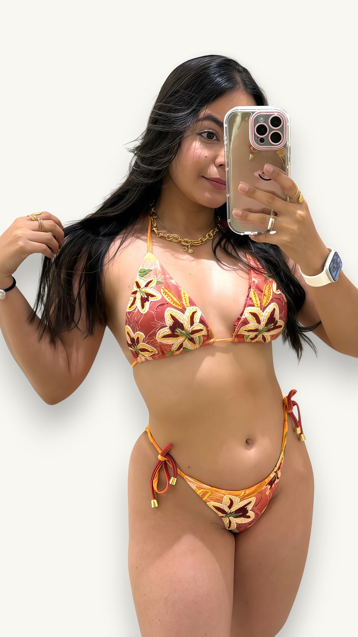 Bikini Bordado Flores terracota