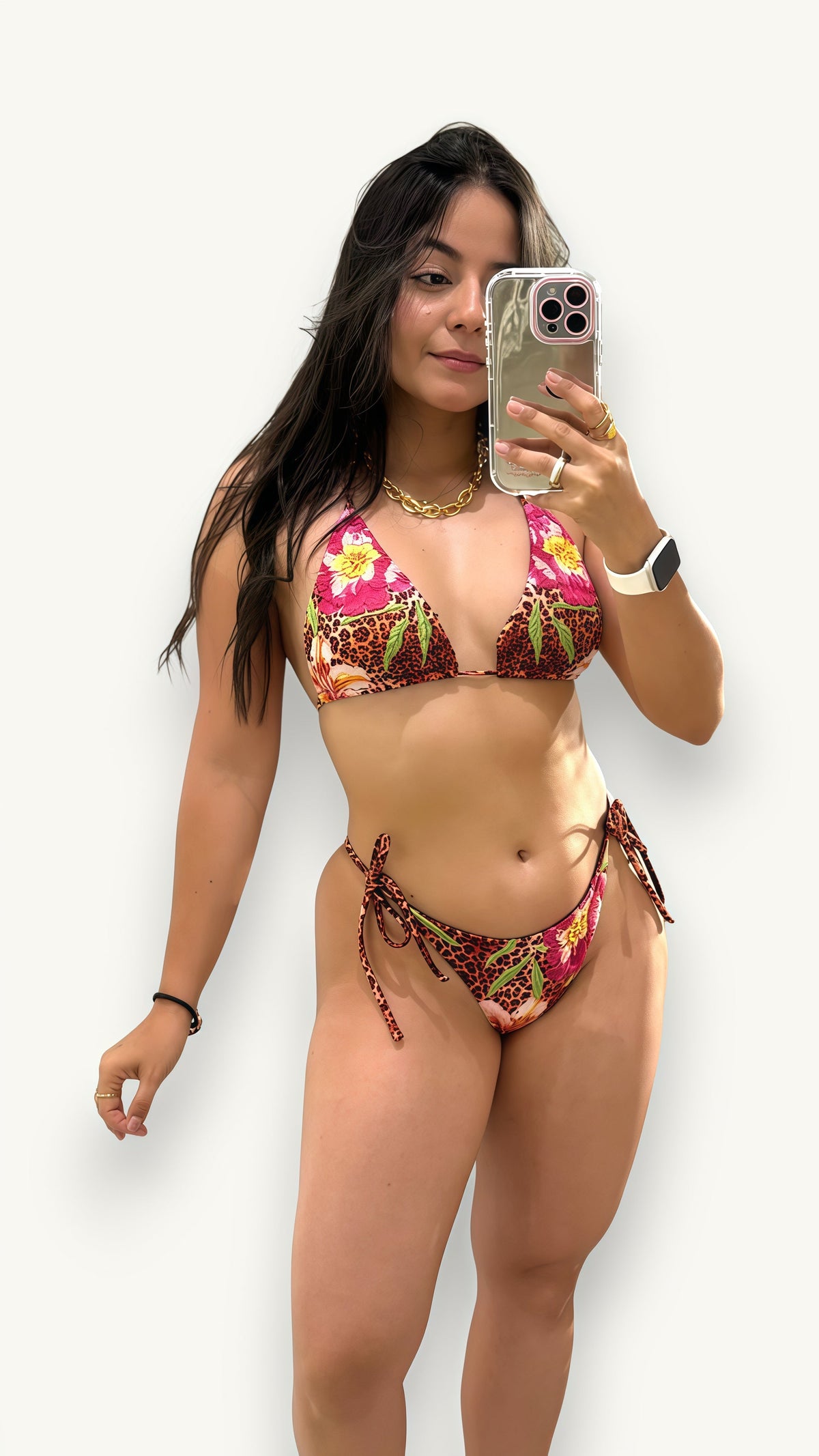 Bikini Bordado Flores Marrón