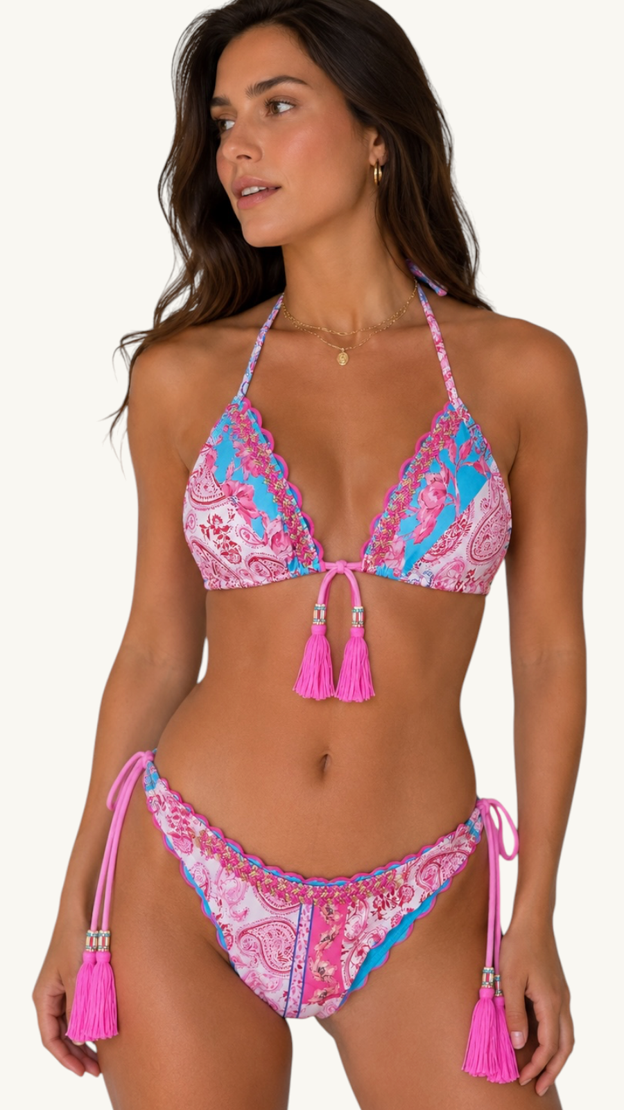 Bikini Estampado Borlas rosado