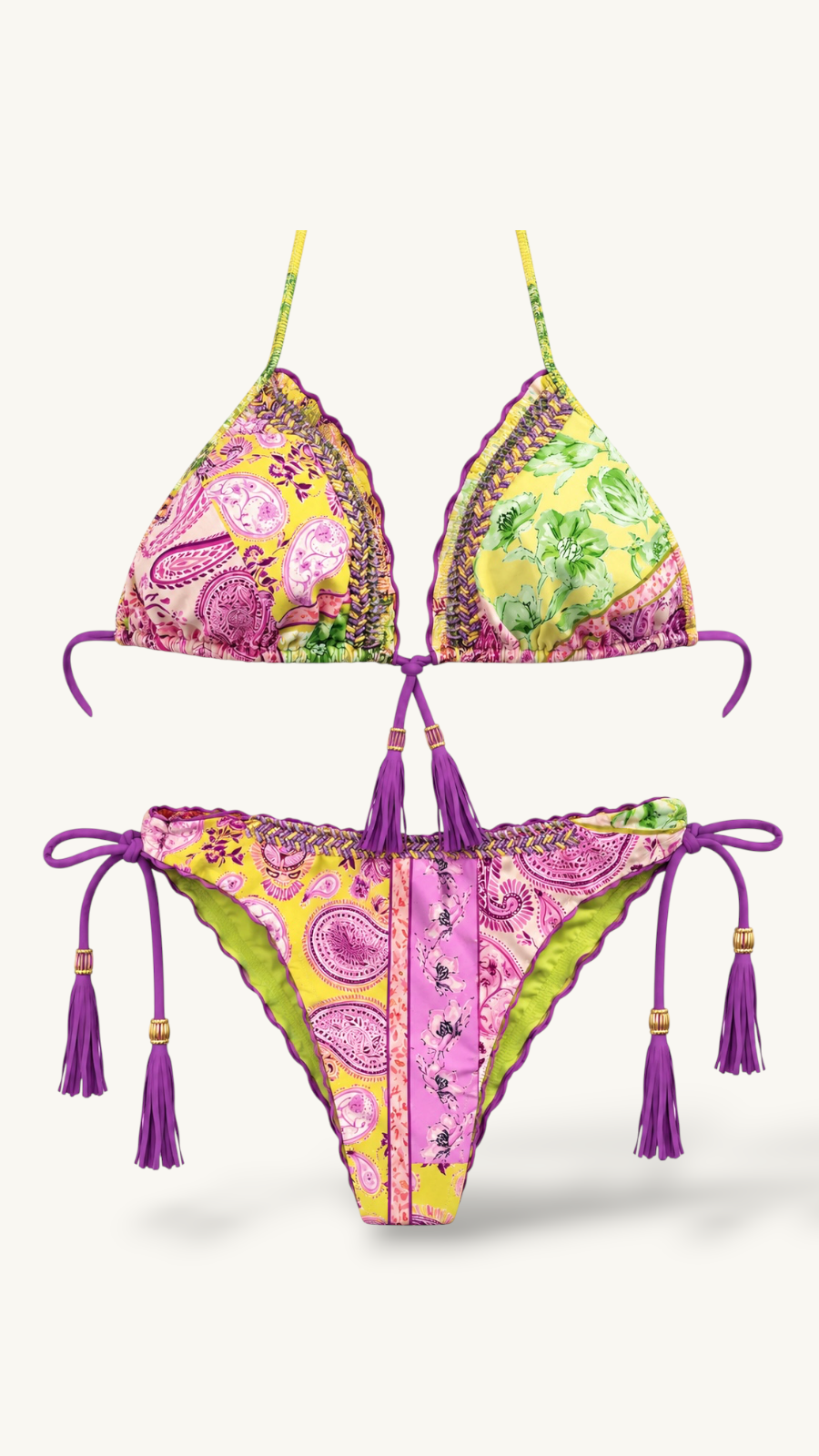 Bikini Estampado Borlas rosado