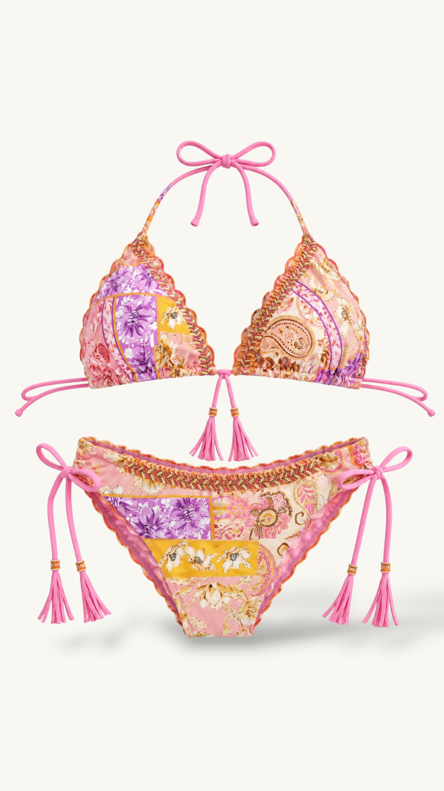 Bikini Estampado Borlas rosado