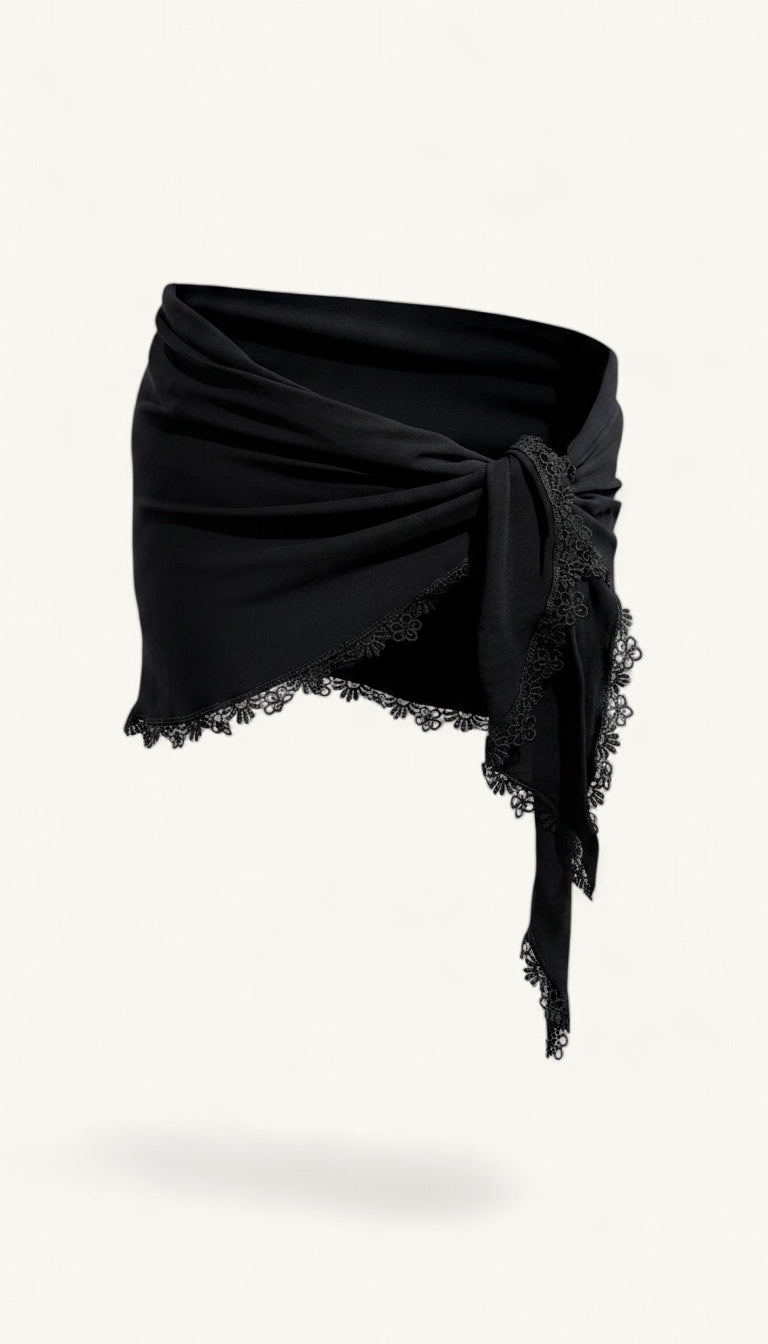 Pareo Corto Flores Negro